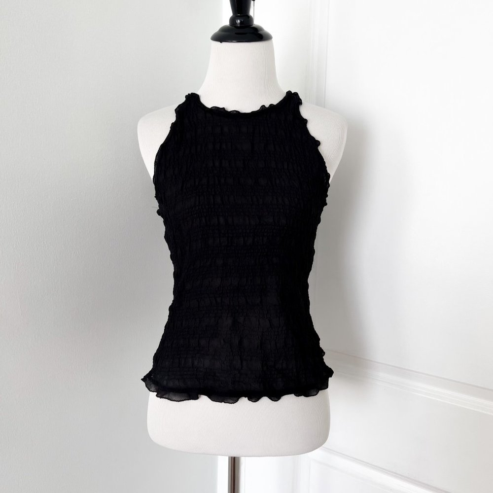Vintage Studio M Sheer Black Seersucker Tank Top